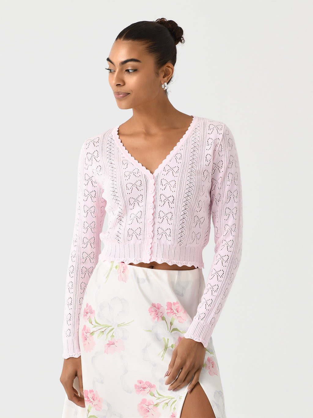 LoveShackFancy Women's Petra Bow Pointelle Cardigan - Saint Bernard