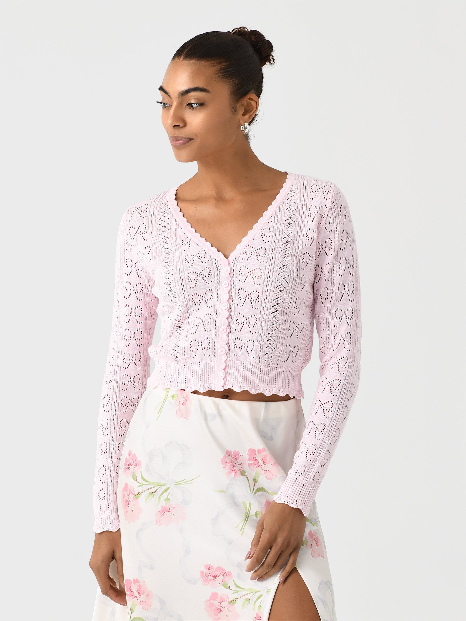 LoveShackFancy Women's Petra Bow Pointelle Cardigan - Saint Bernard