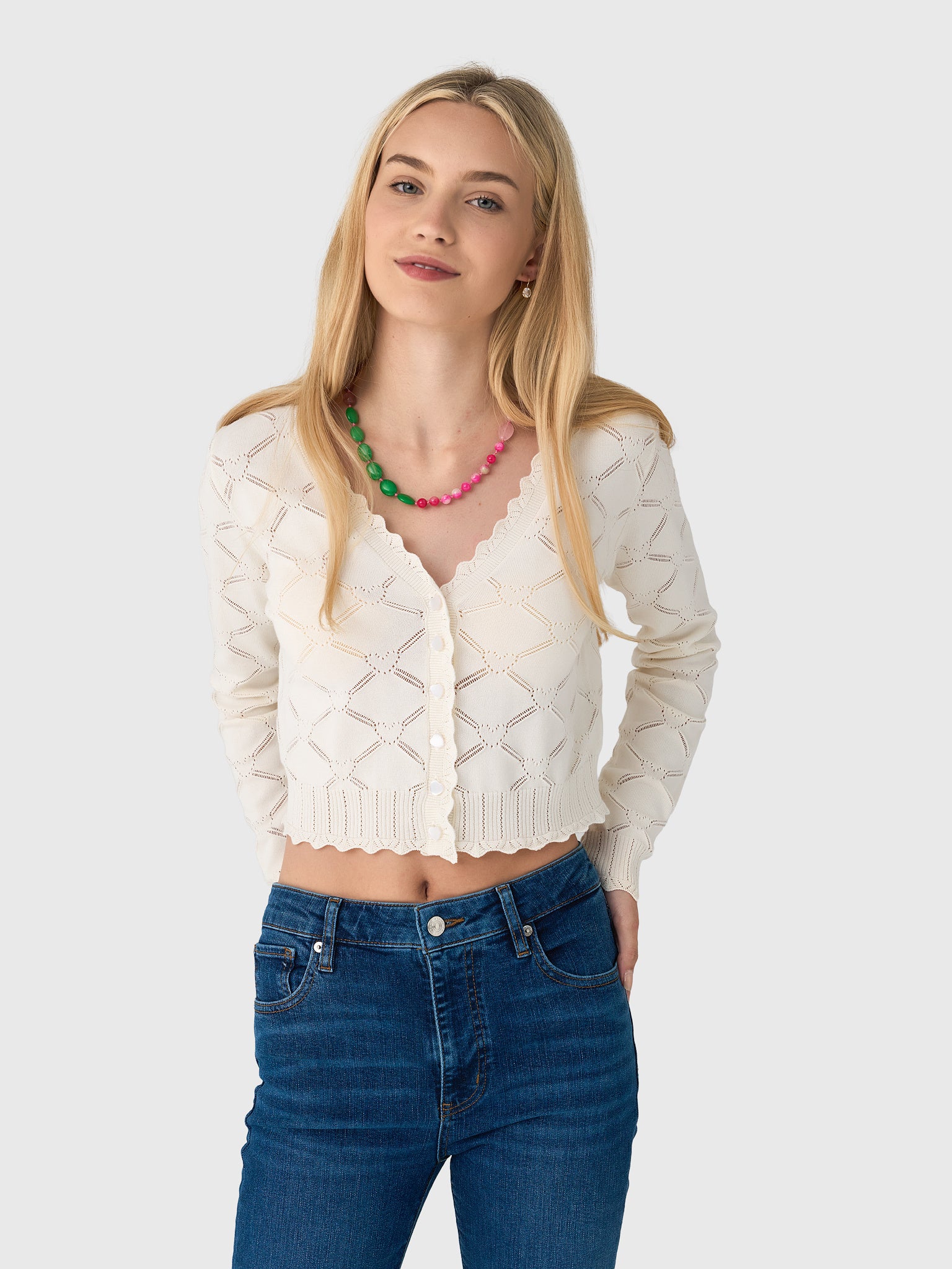 LoveShackFancy Women's Petra Knit Heart Argyle Cardigan - Saint Bernard