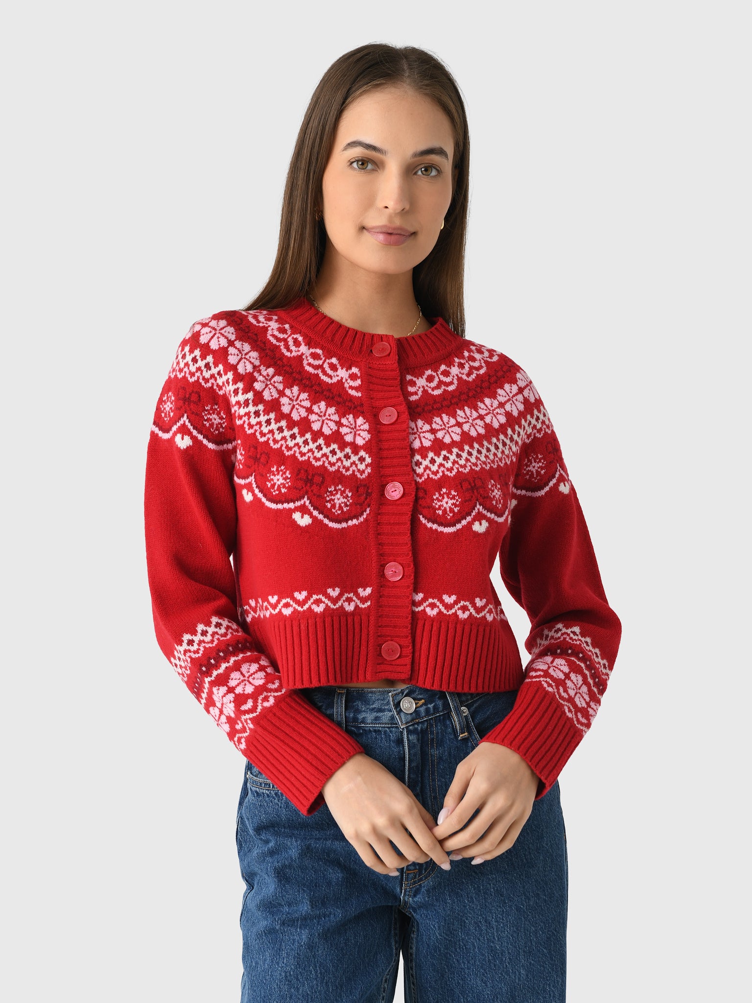 LoveShackFancy Women's Shantae Wool Fair Isle Cardigan
