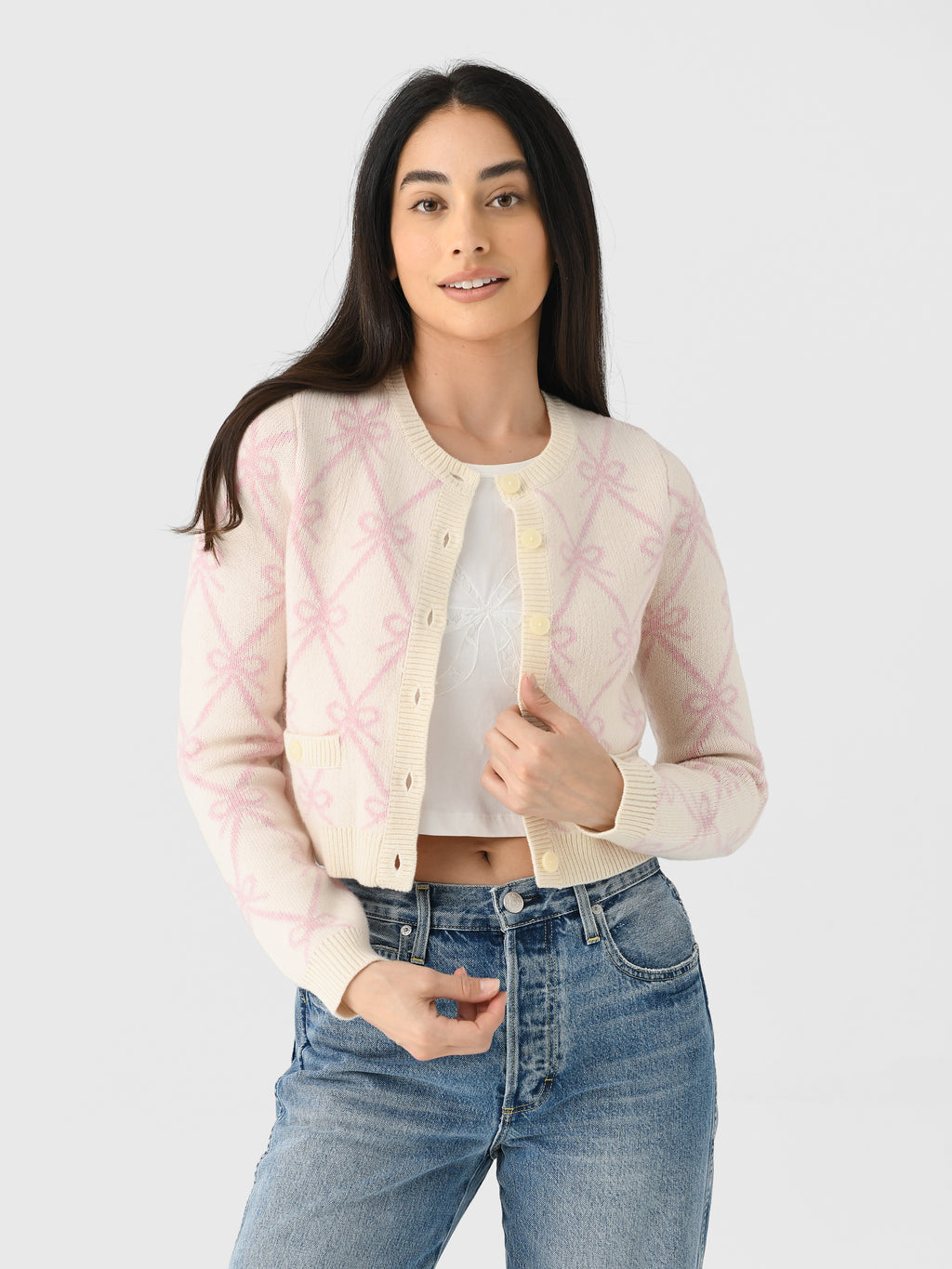 LoveShackFancy Women's Veronika Wool-Blend Bow Cardigan - Saint Bernard