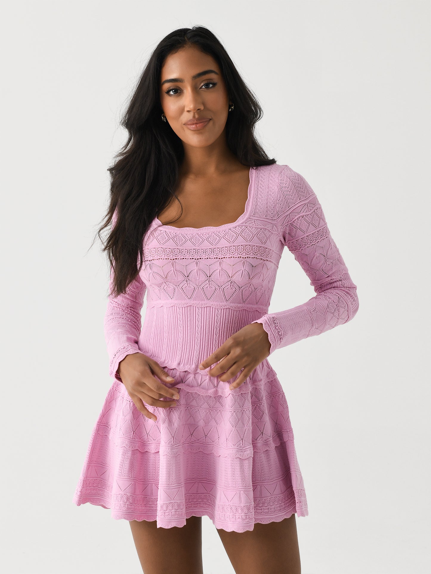 LoveShackFancy Women's Lavender Pointelle Knit Mini Dress - Saint Bernard