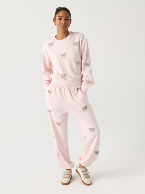 LoveShackFancy Women's Amiyla Crystal Bow Fleece Pullover