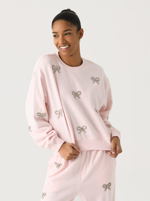 LoveShackFancy Women's Amiyla Crystal Bow Fleece Pullover