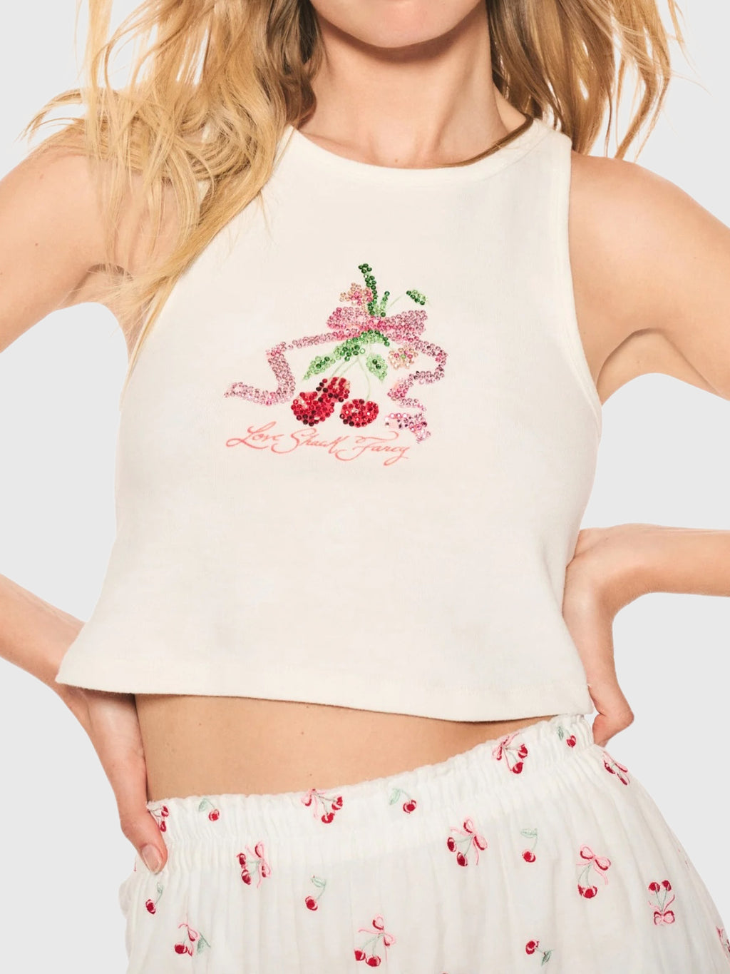 LoveShackFancy Women's Kaleen Cherry Rhinestone Tank Top - Saint Bernard