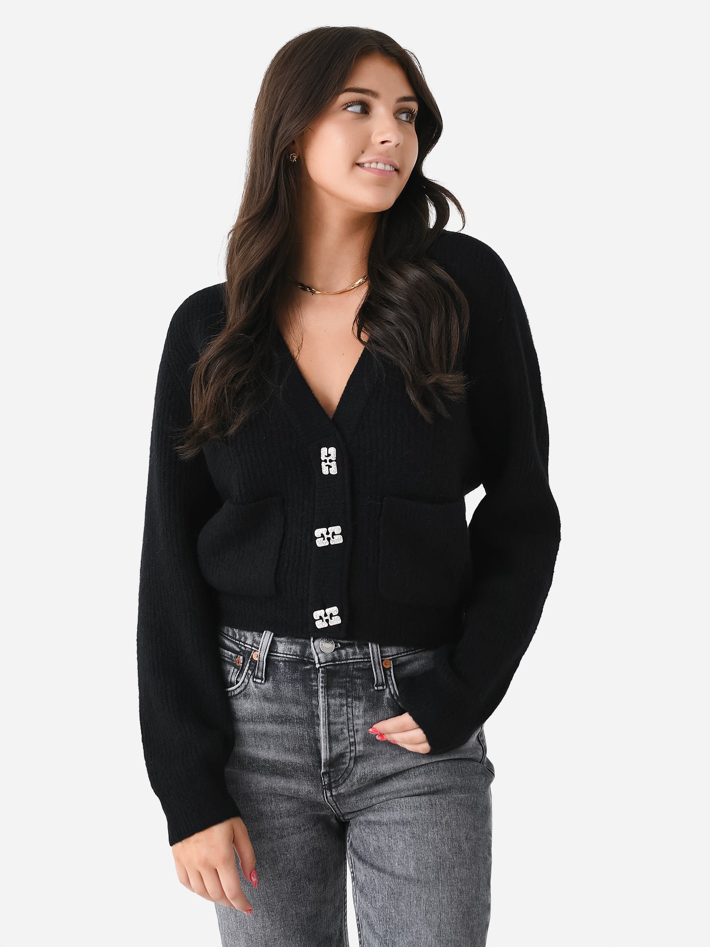 GANNI Women's Soft Wool Solid Cardigan - Saint Bernard