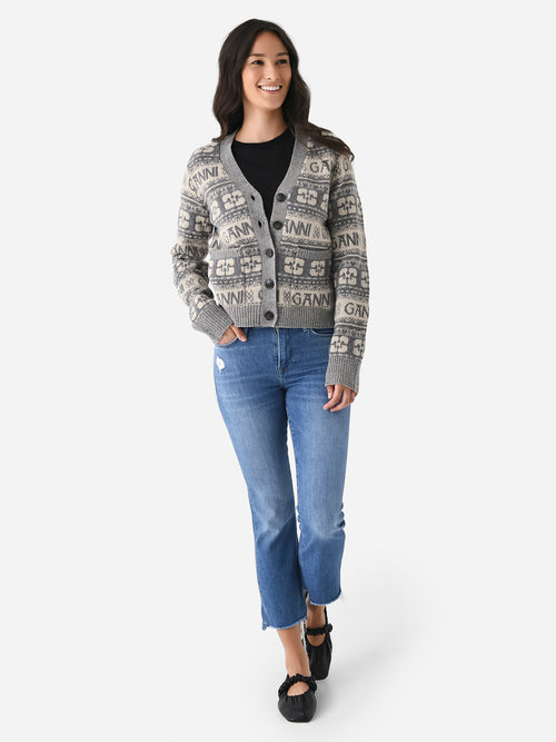 GANNI Women's Logo Wool Mix Cardigan