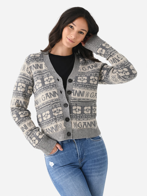 GANNI Women's Logo Wool Mix Cardigan