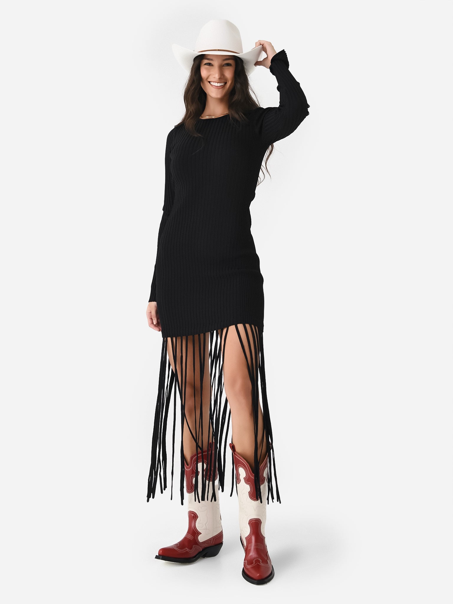GANNI Women's Mélange Knit Fringe Mini Dress