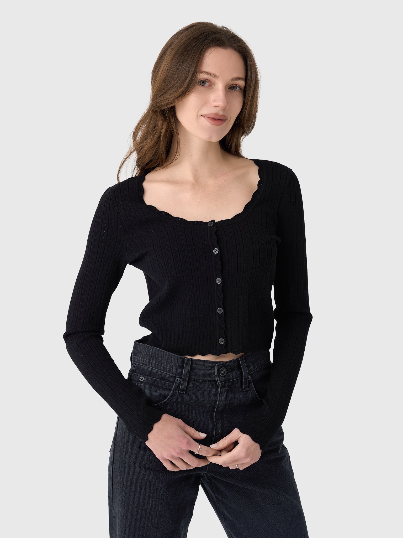 LoveShackFancy Women's Martti Stretch Pointelle Cardigan - Saint Bernard