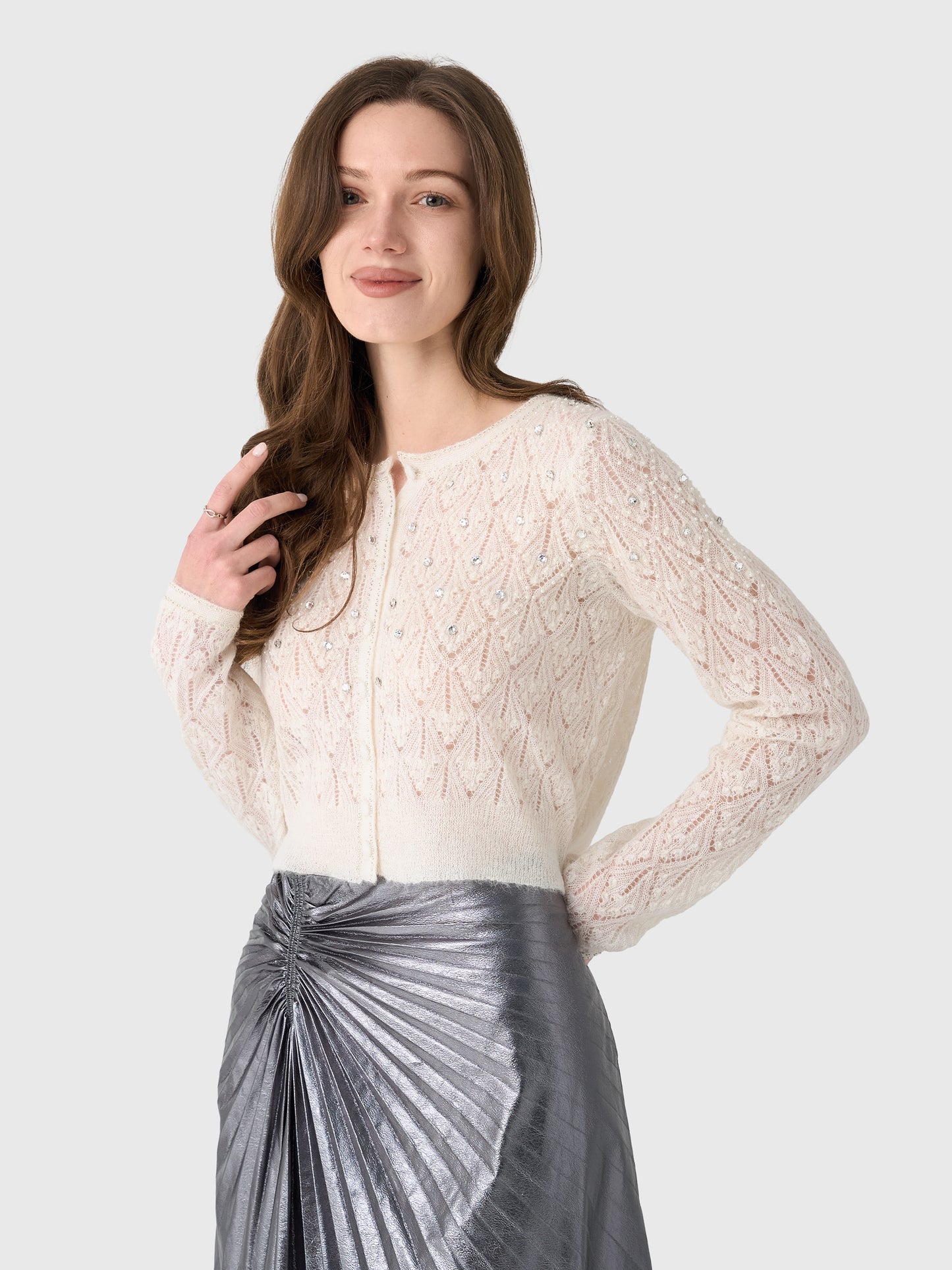 LoveShackFancy Women's Calico Embellished Pointelle Cardigan - Saint Bernard