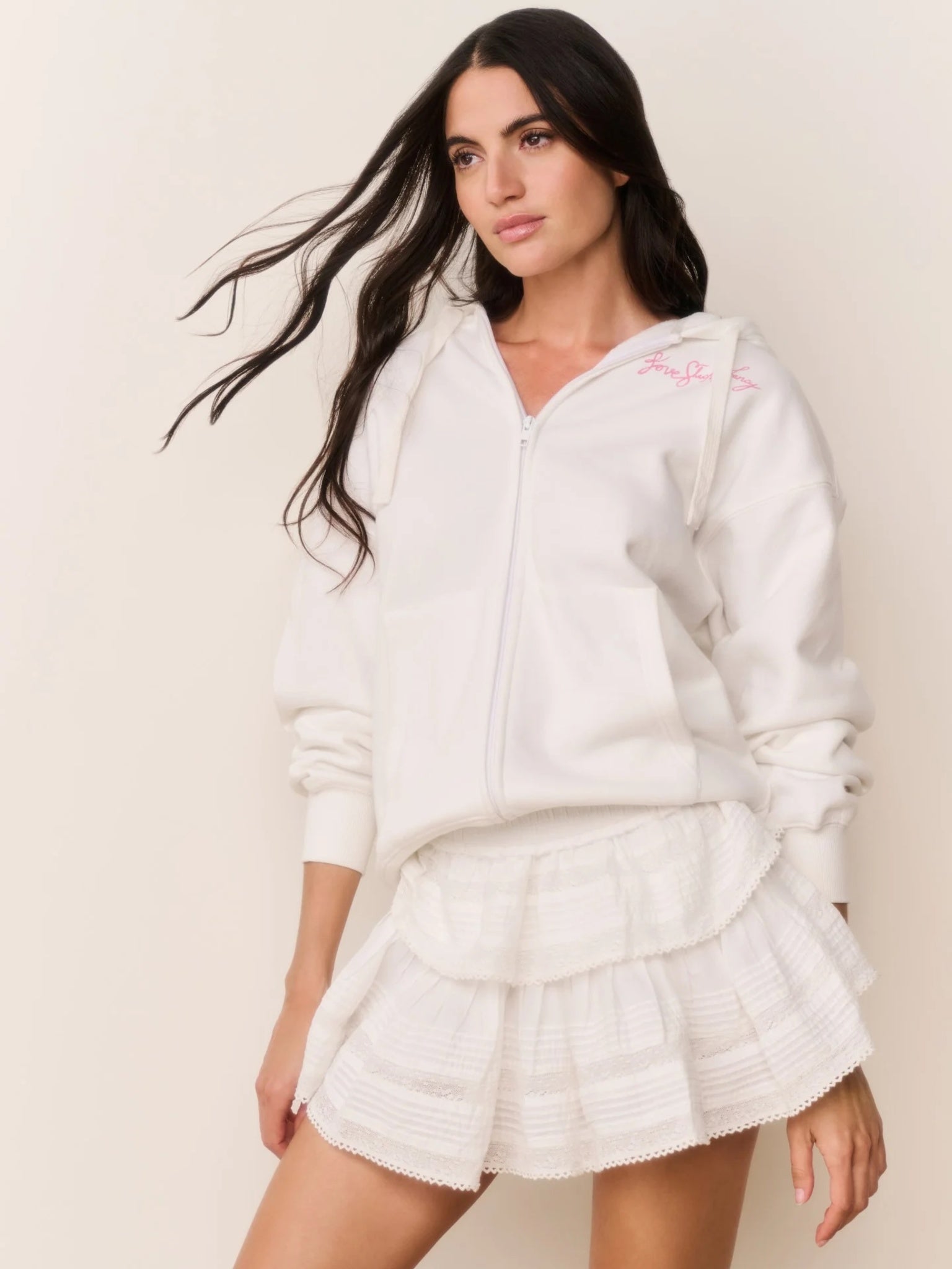 LoveShackFancy Women's Ballie Ski Zip-Up Hoodie - Saint Bernard