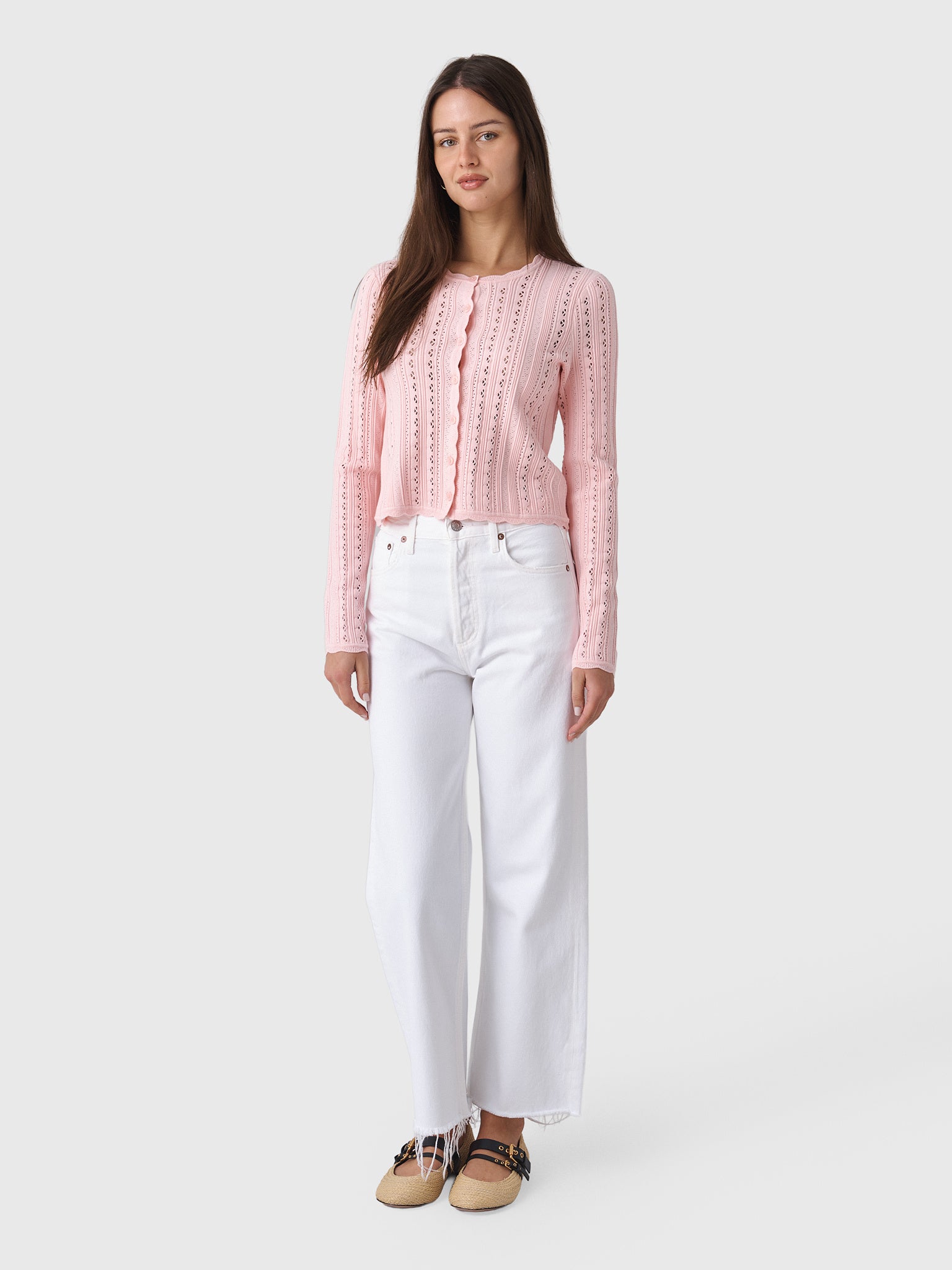 LoveShackFancy Women's Peridot Stretch Pointelle Cardigan - Saint Bernard