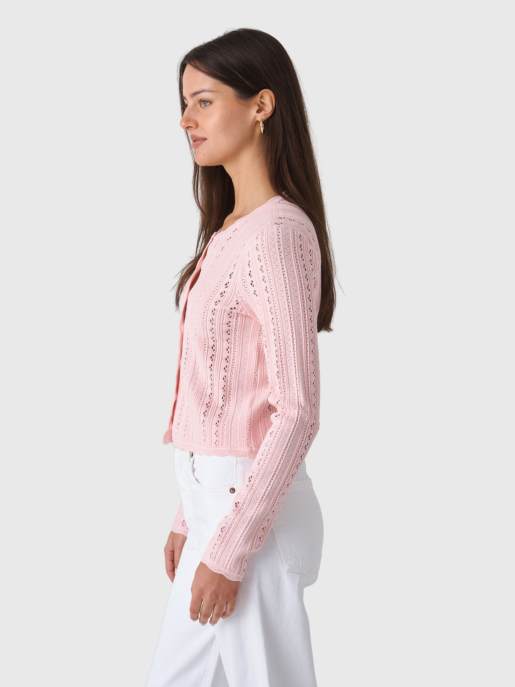 LoveShackFancy Women's Peridot Stretch Pointelle Cardigan - Saint Bernard