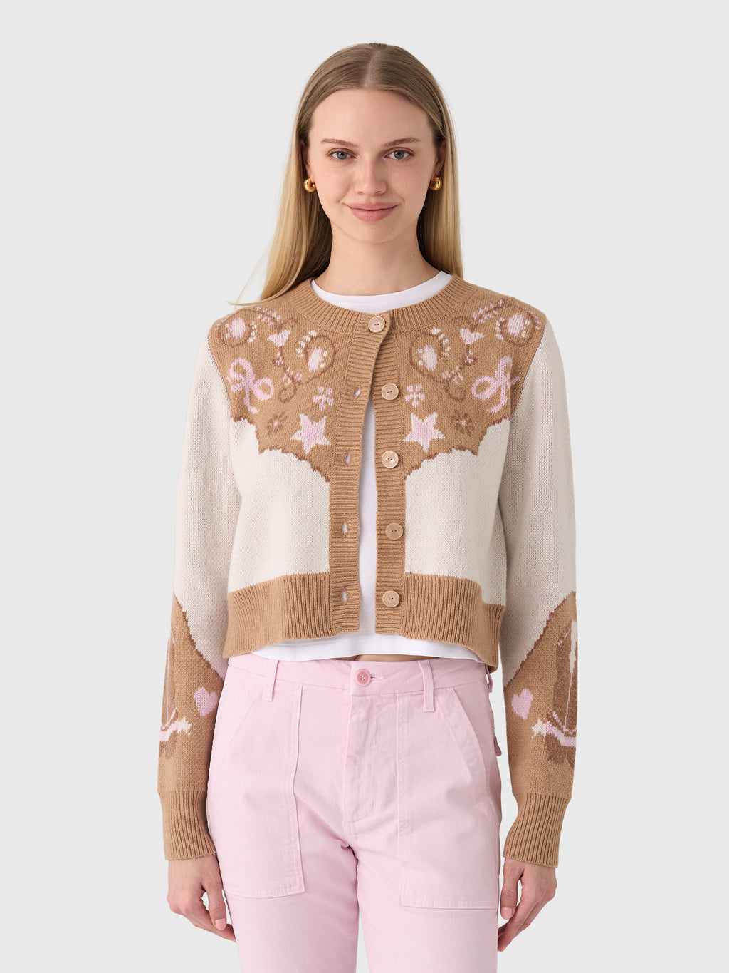 LoveShackFancy Women's Leyah Wool-Blend Saddle Up Cardigan - Saint Bernard