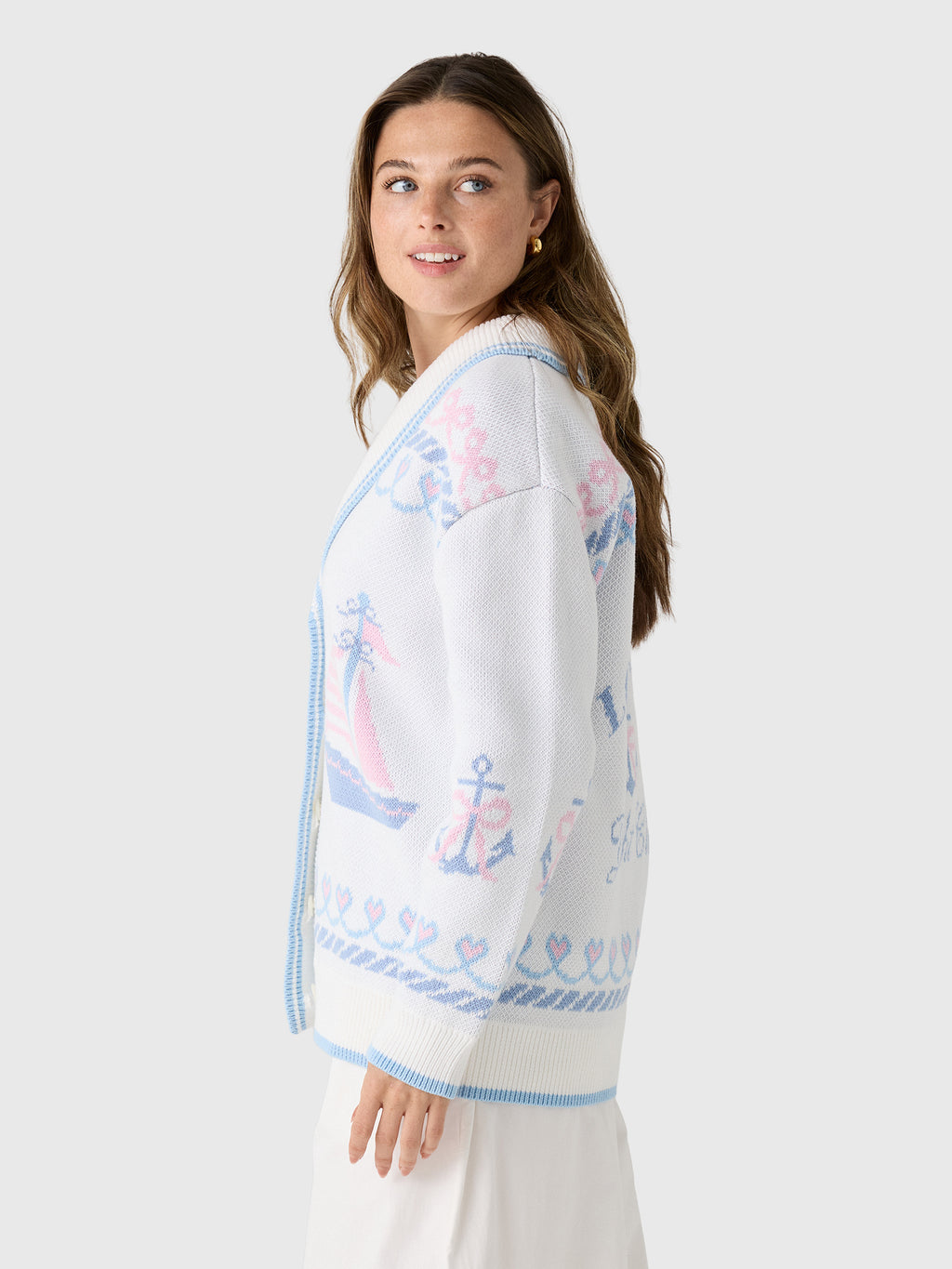 LoveShackFancy Women's Aribella Yacht Club Cardigan - Saint Bernard