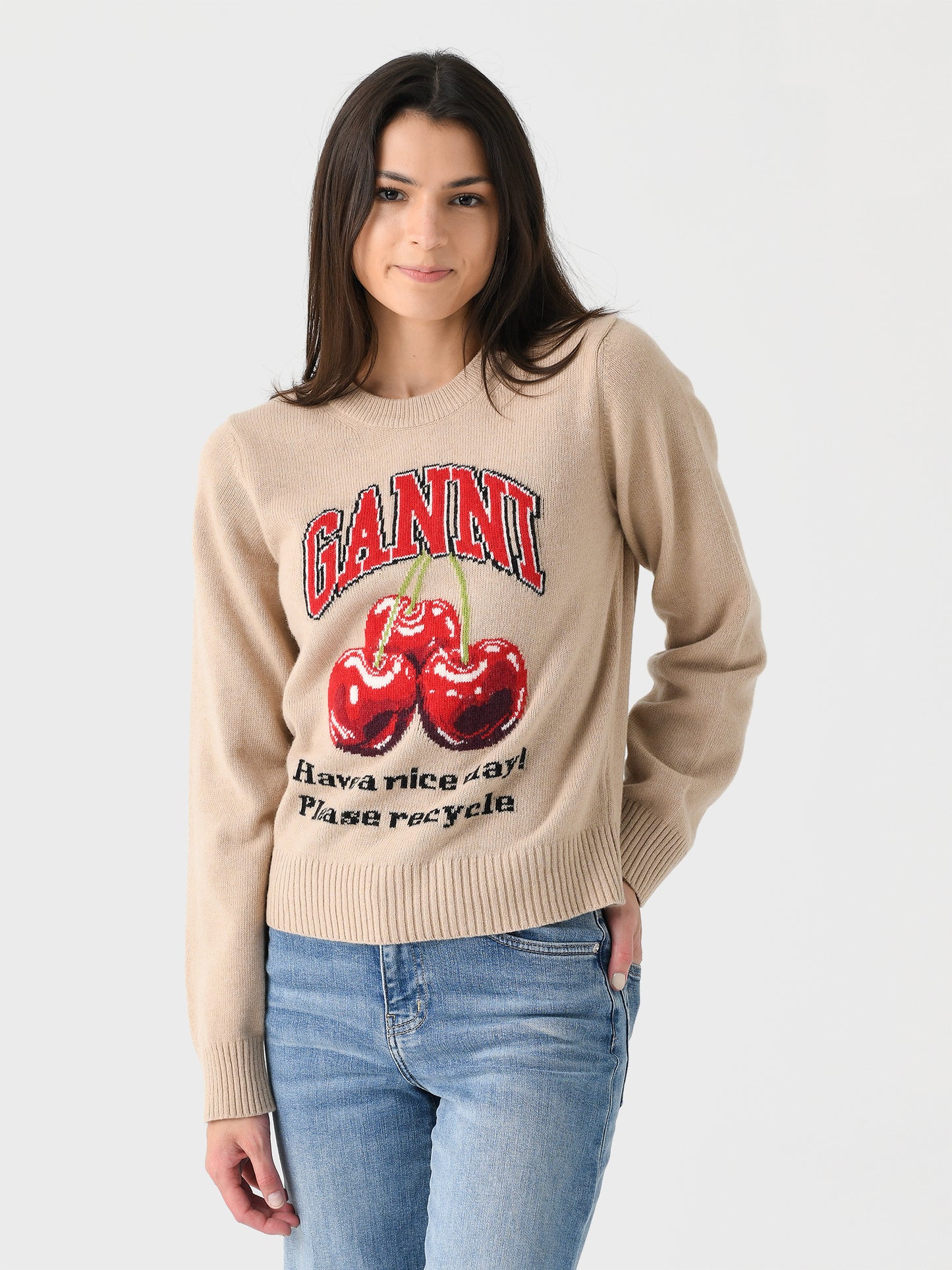 GANNI Women's Graphic Cherry O-Neck Pullover - Saint Bernard
