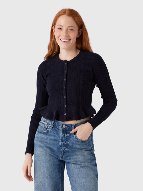 LoveShackFancy Women's Orly Stretch Pointelle Cardigan - Saint Bernard