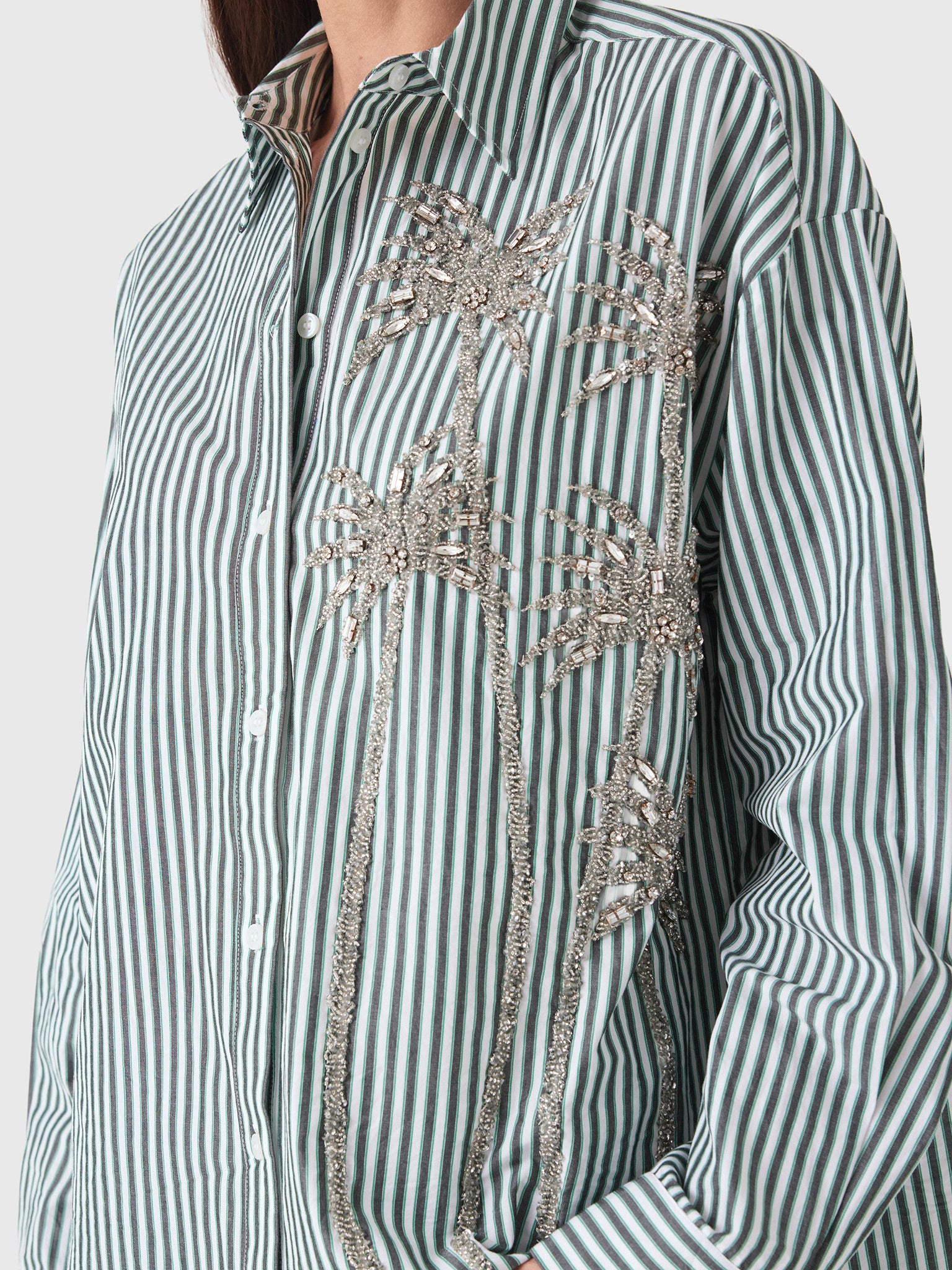 Essentiel Antwerp Women's Kasper Sequin Palm Tree Shirt - Saint Bernard