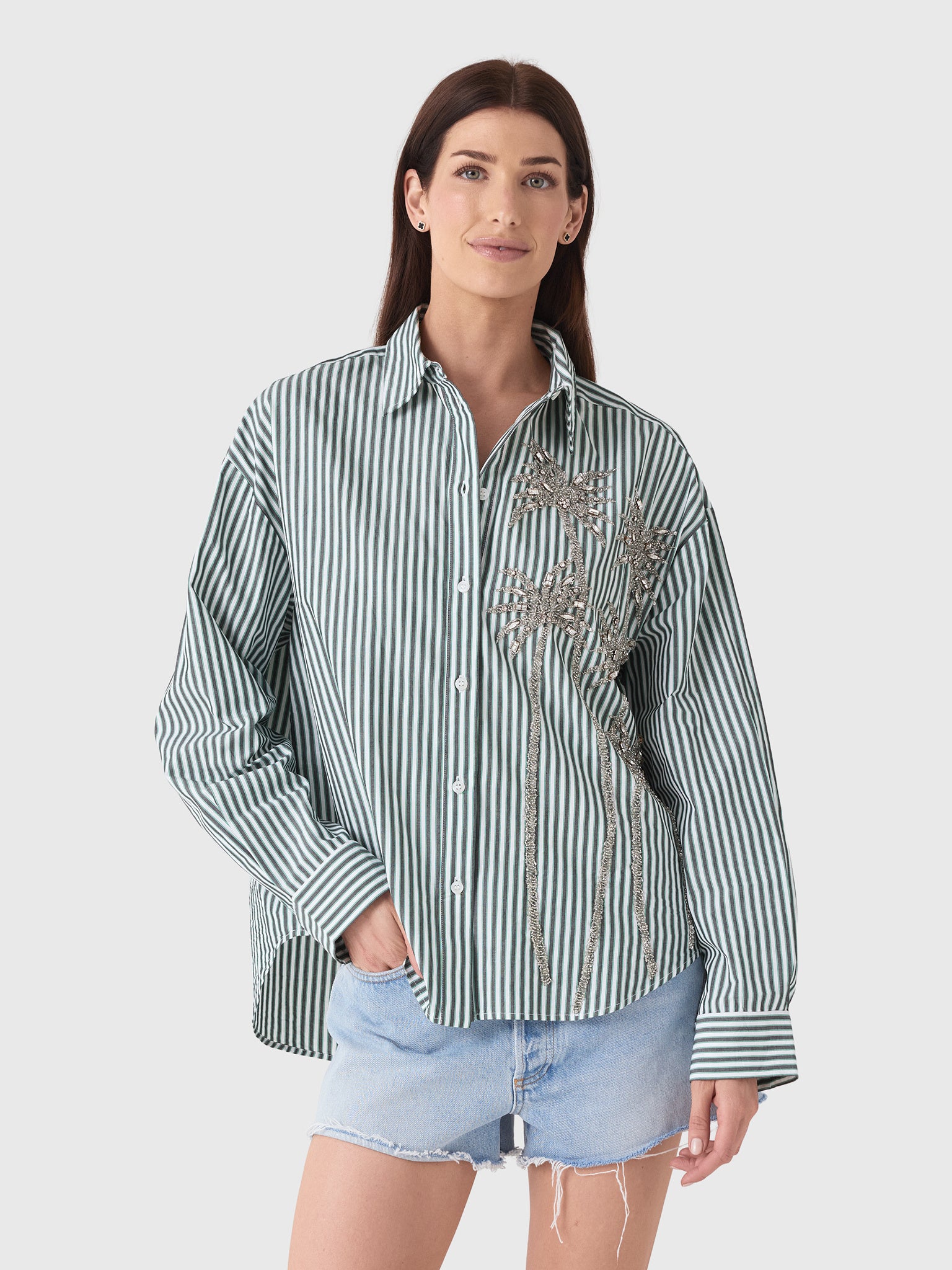Essentiel Antwerp Women's Kasper Sequin Palm Tree Shirt - Saint Bernard