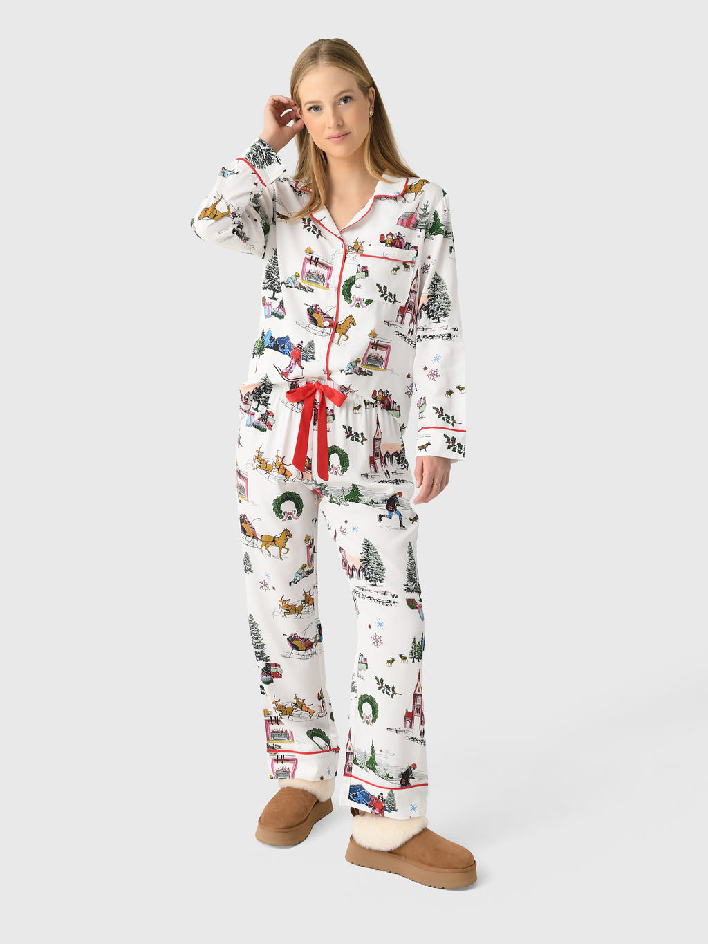 Katie Kime Women's Holiday Toile Long Sleeve Pajama Set - Saint Bernard