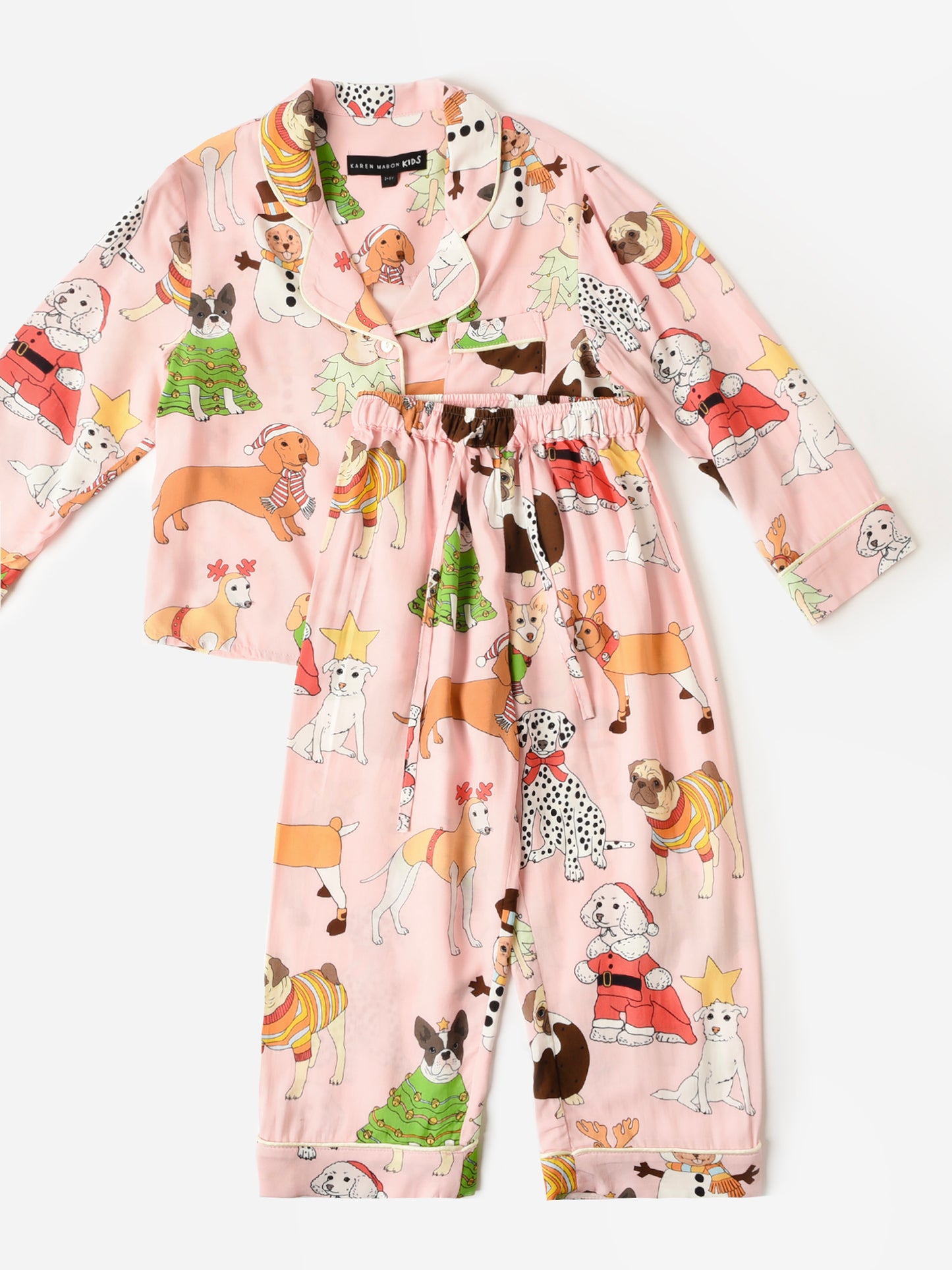 Karen Mabon Girls' Christmas Sweater Dogs Pajama Set