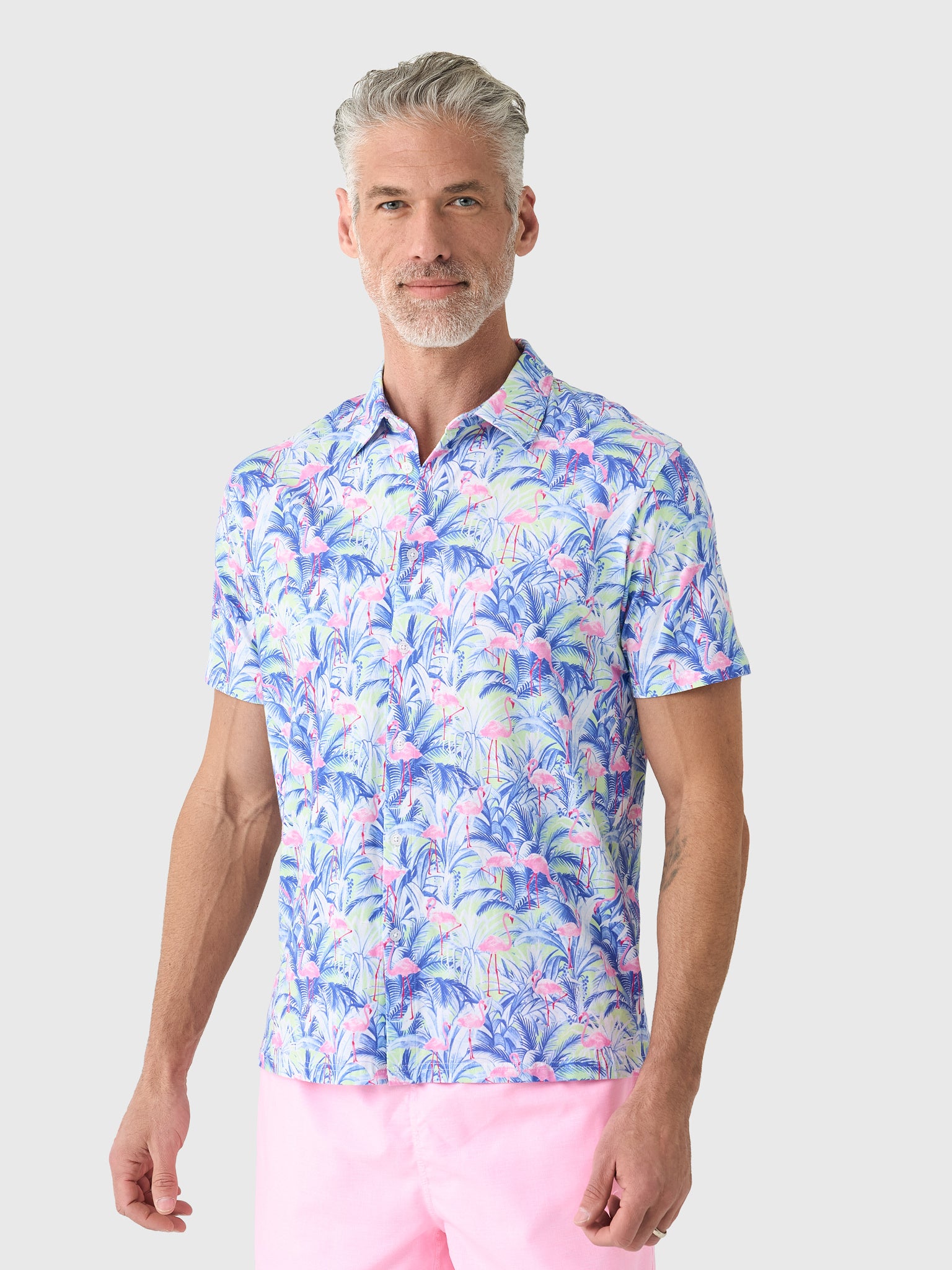 Michaels Swimwear Men's Flamingos Button-Down Shirt - Saint Bernard