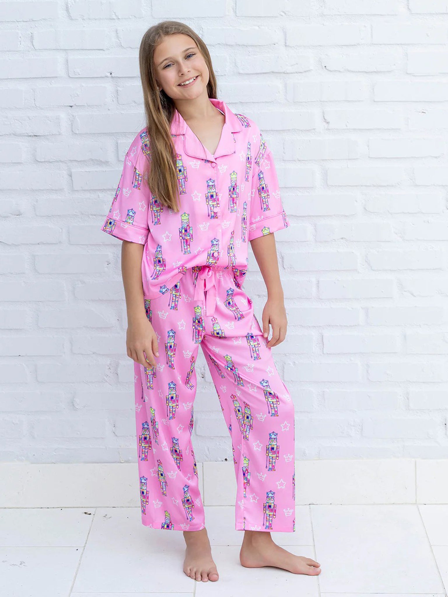Sunshine Society Girls' Silky Nutcracker Pajama Set - Saint Bernard