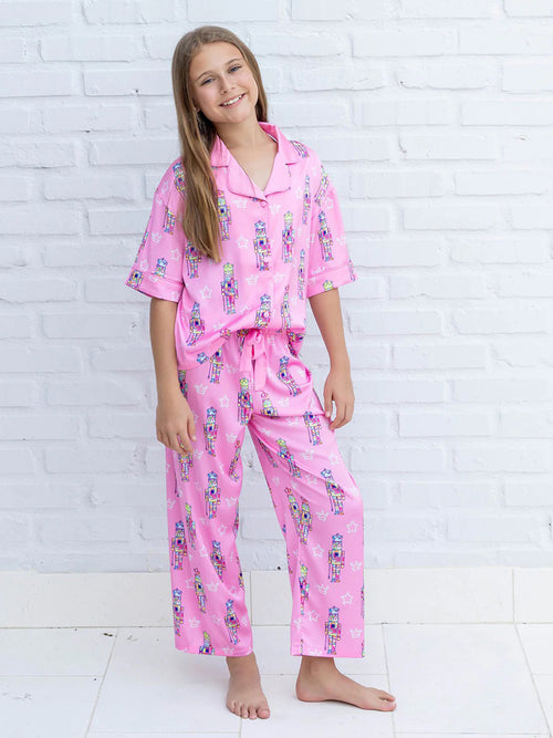 Sunshine Society Girls' Silky Nutcracker Pajama Set