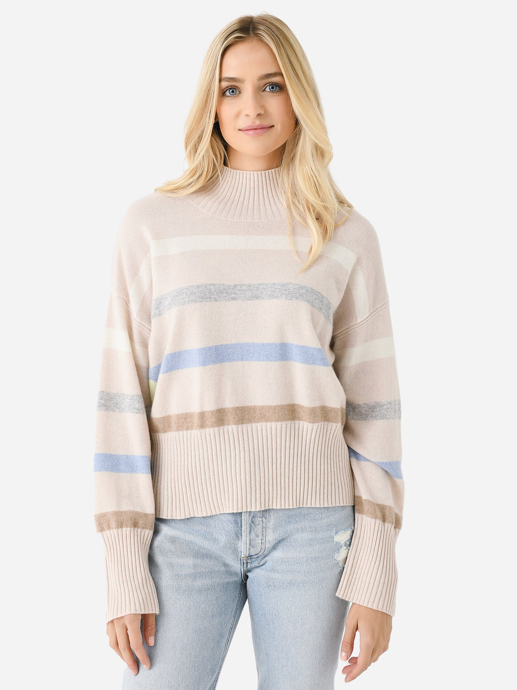 Kerri Rosenthal Women's New Marlow Mock Neck Striped Sweater - Saint Bernard