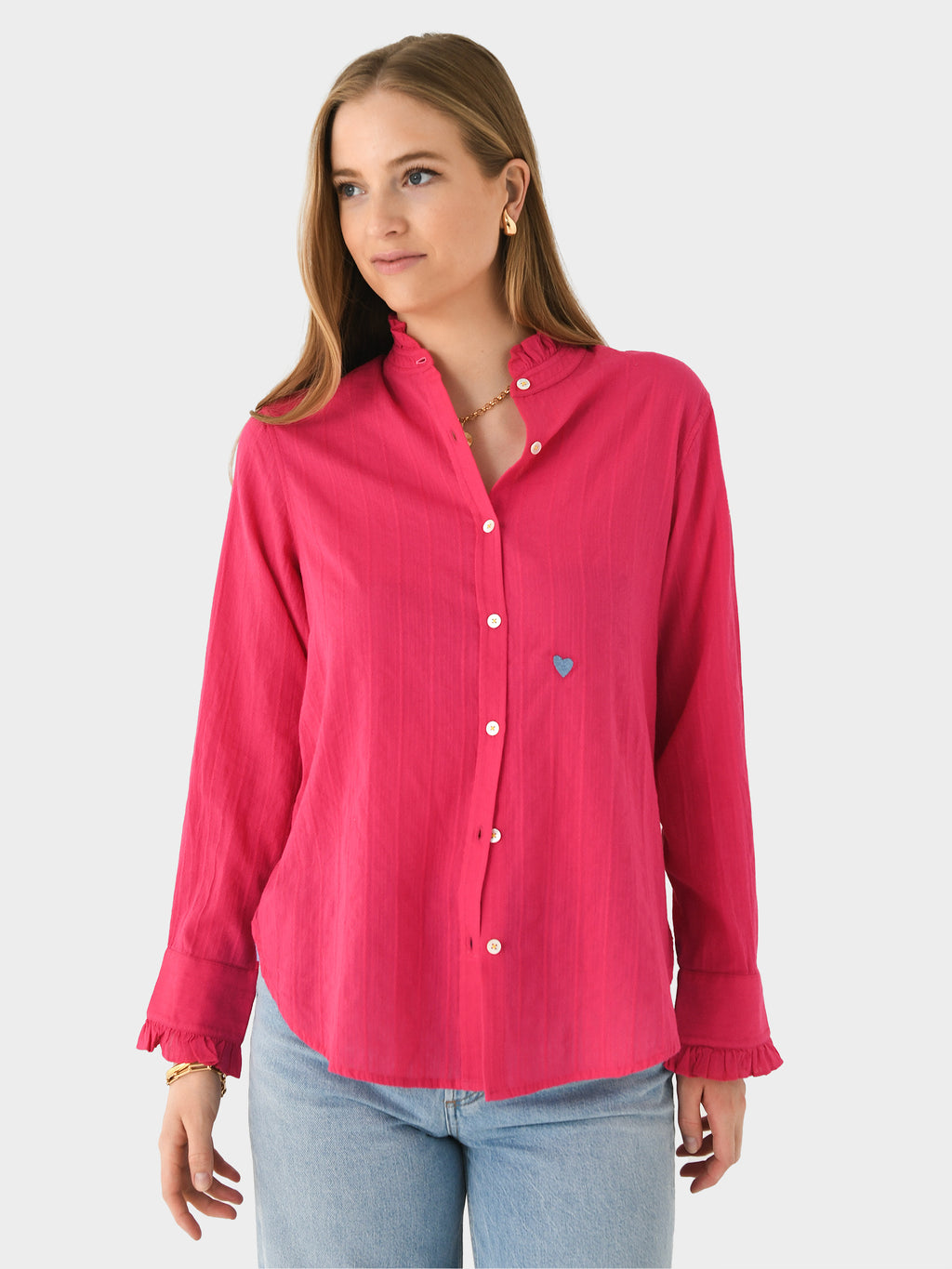Kerri Rosenthal Women's Mia Ruffle Cotton Shirt - Saint Bernard