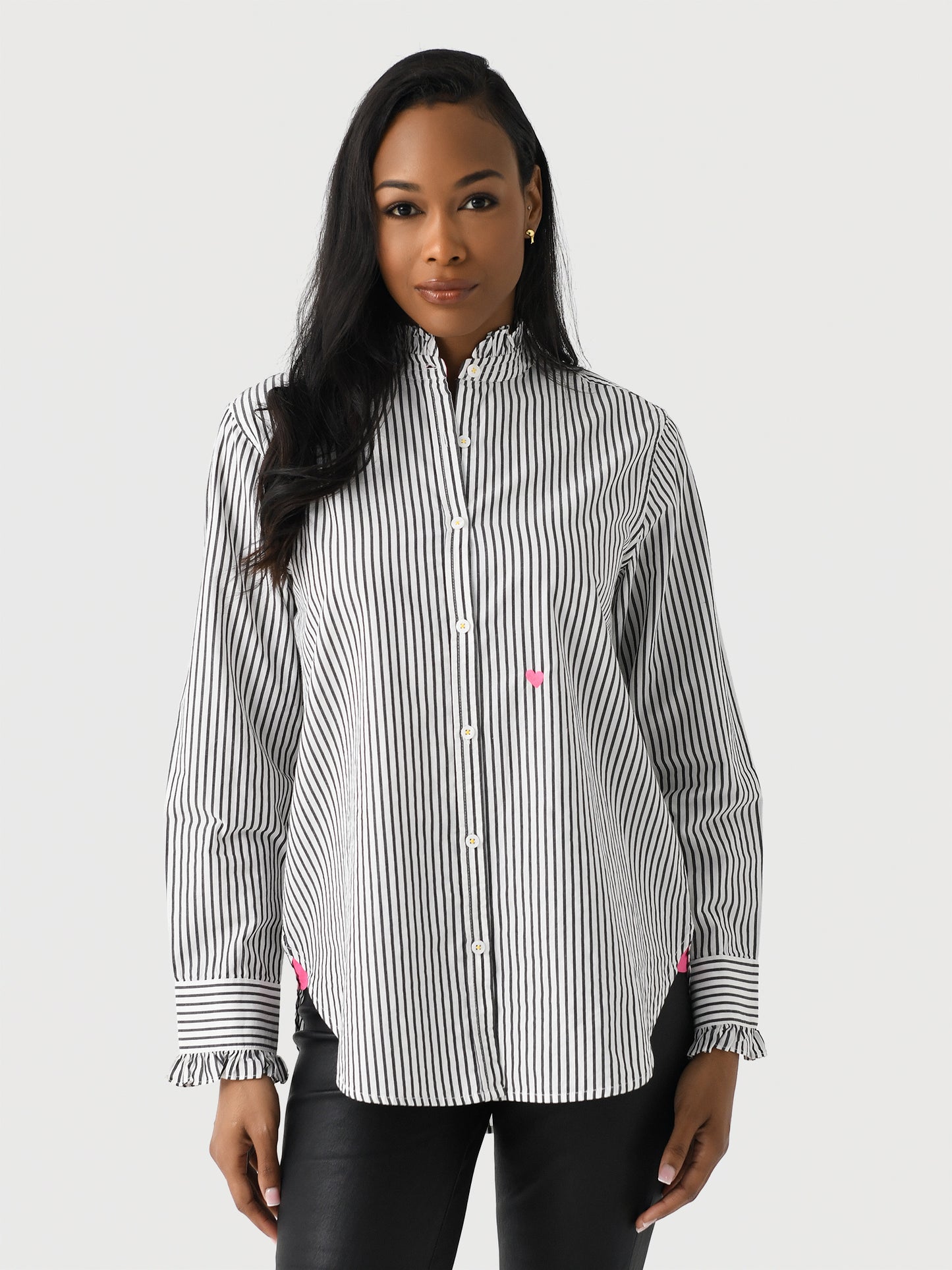 Kerri Rosenthal Women's Mia Ruffle Stripe Shirt - Saint Bernard