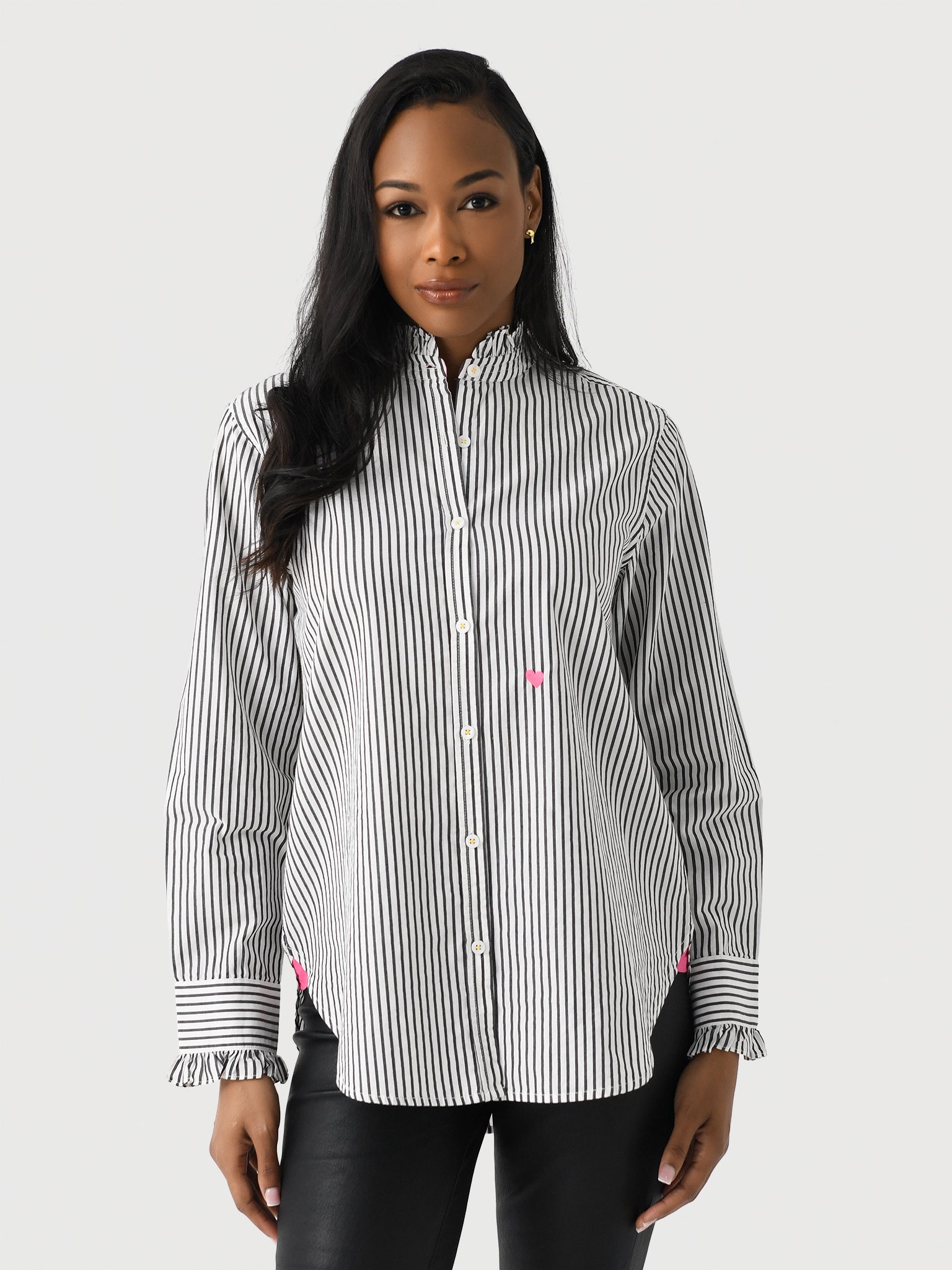 Kerri Rosenthal Women's Mia Ruffle Stripe Shirt - Saint Bernard