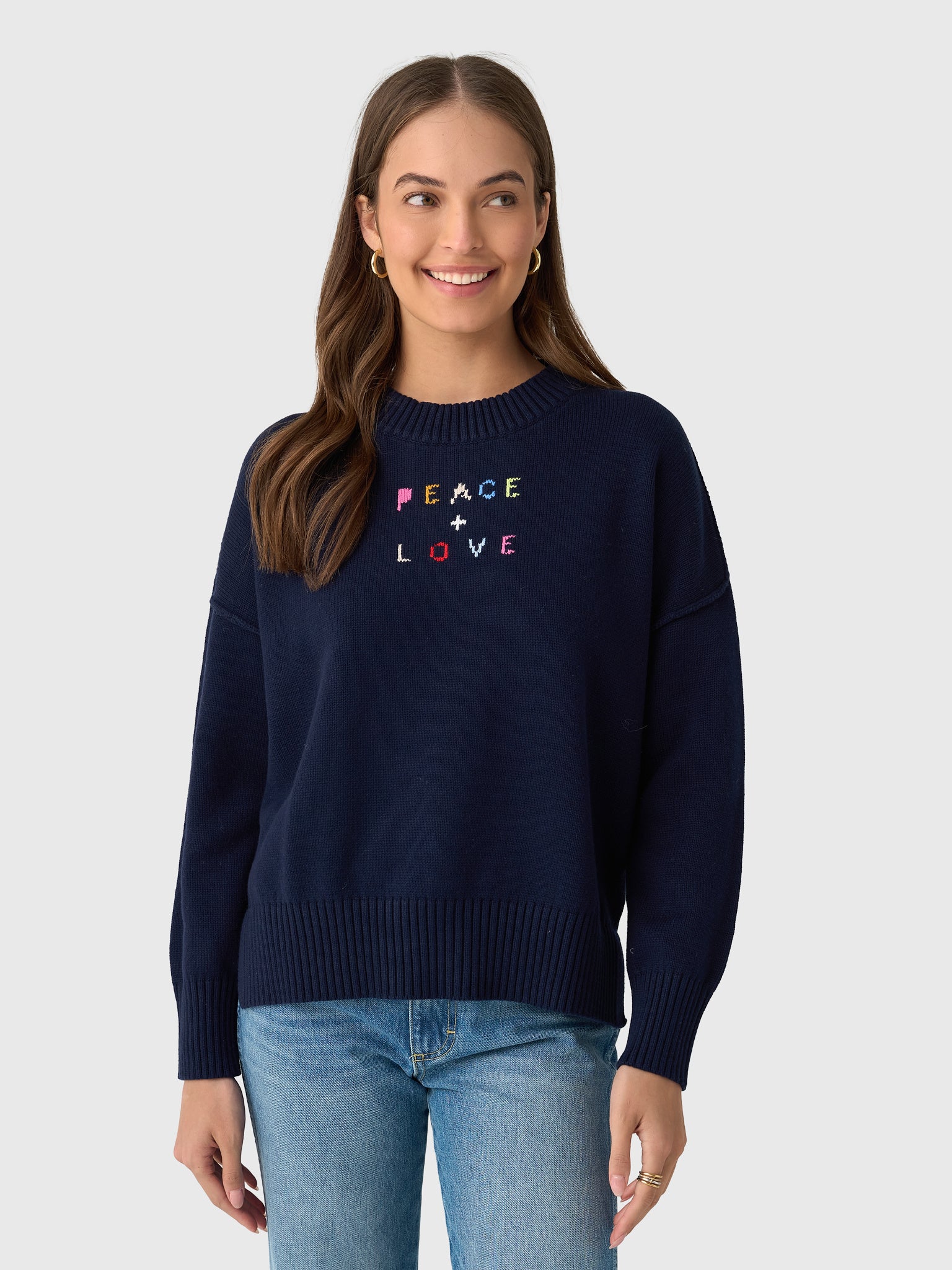 Kerri Rosenthal Women's Boyfriend Peace & Love Sweater - Saint Bernard