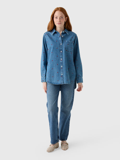 Kerri Rosenthal Women's Mia Tiny Hearts Denim Shirt