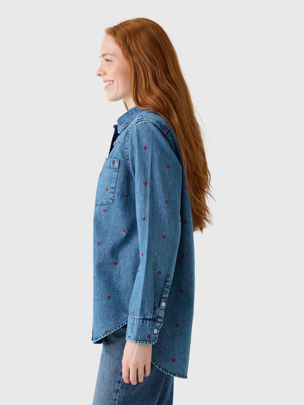 Kerri Rosenthal Women's Mia Tiny Hearts Denim Shirt - Saint Bernard