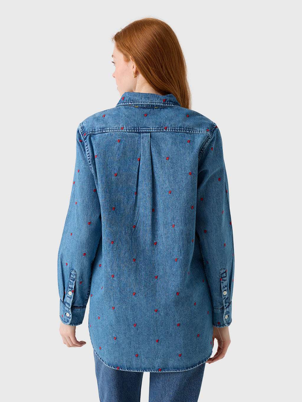 Kerri Rosenthal Women's Mia Tiny Hearts Denim Shirt - Saint Bernard