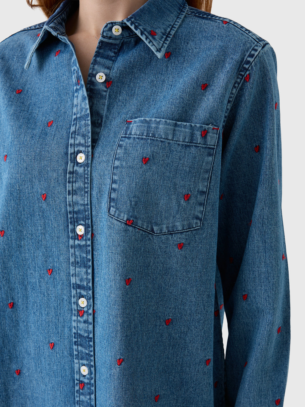 Kerri Rosenthal Women's Mia Tiny Hearts Denim Shirt - Saint Bernard