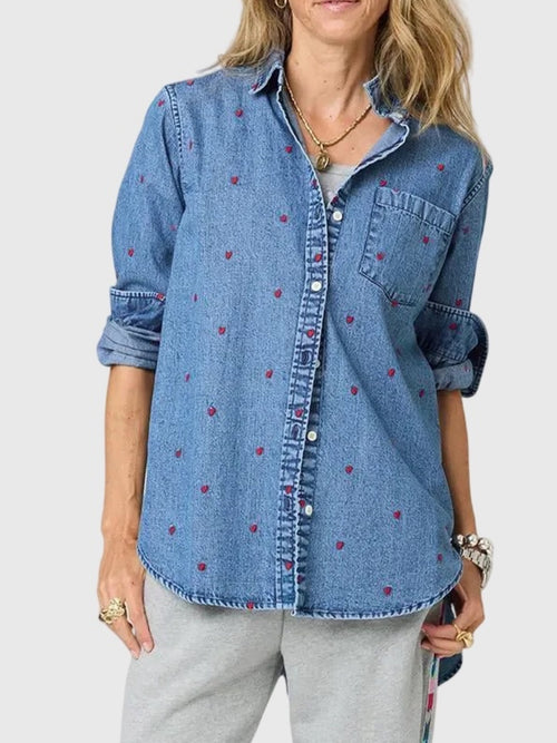 Kerri Rosenthal Women's Mia Tiny Hearts Denim Shirt