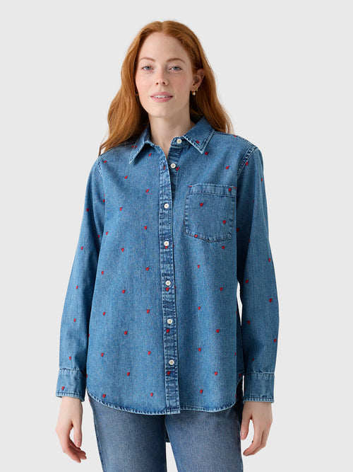 Kerri Rosenthal Women's Mia Tiny Hearts Denim Shirt
