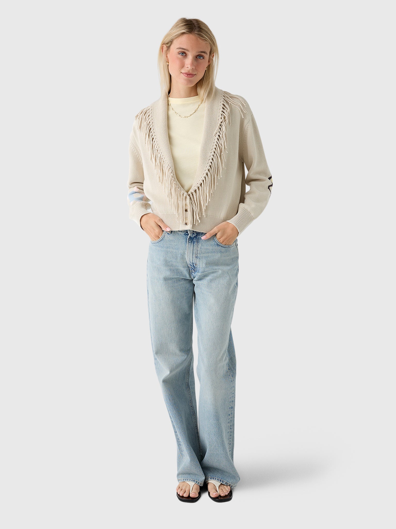 Kerri Rosenthal Women's Fringe Shawl Collar Cardigan - Saint Bernard