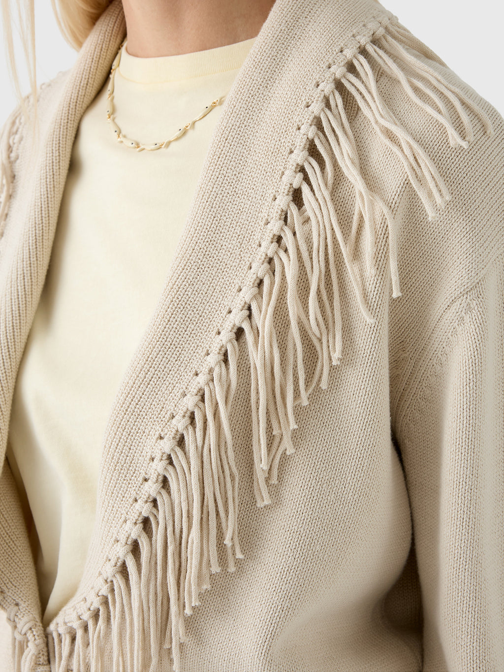 Kerri Rosenthal Women's Fringe Shawl Collar Cardigan - Saint Bernard