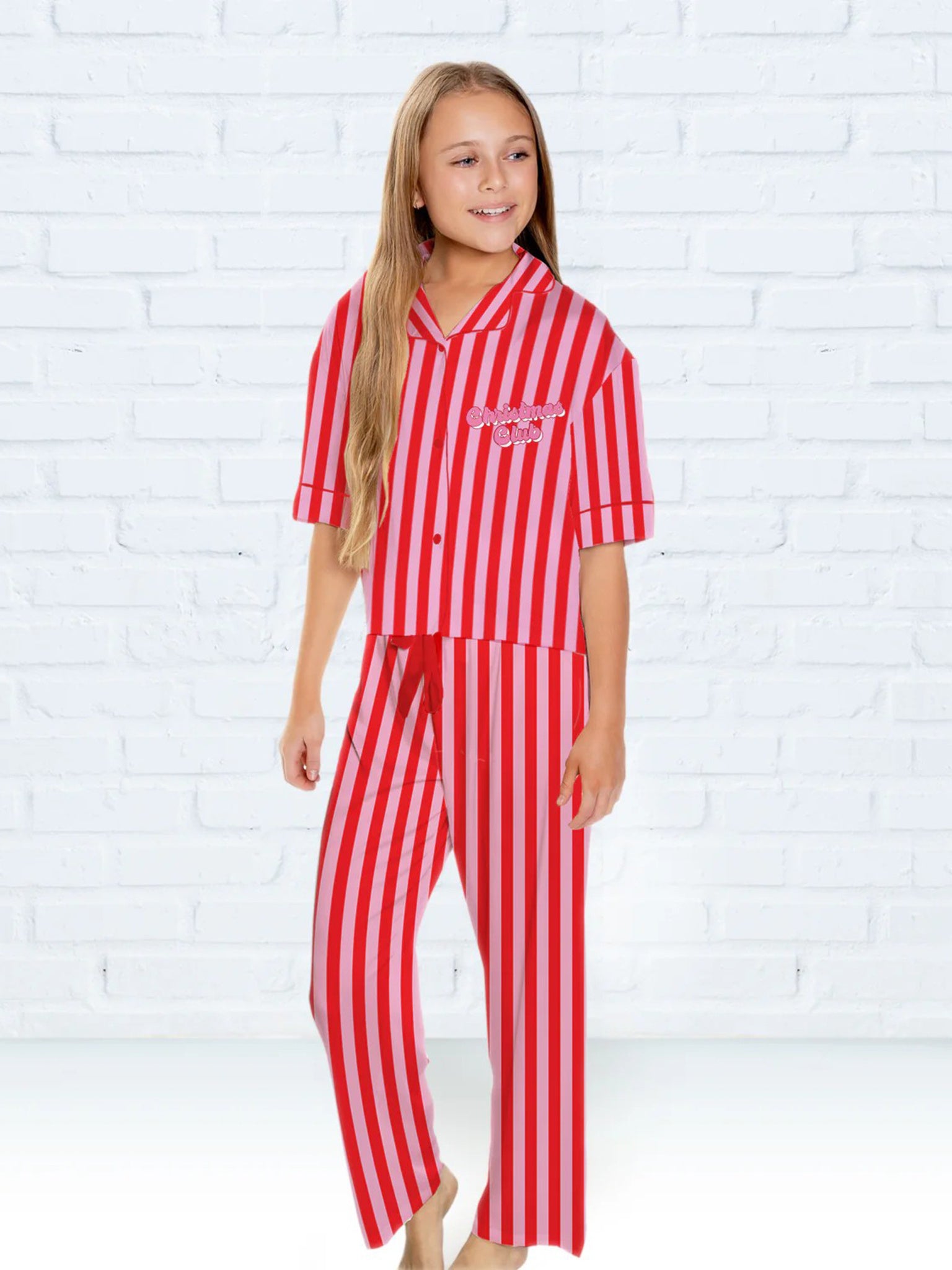 Sunshine Society Girls' Silky Christmas Club Pajama Set - Saint Bernard