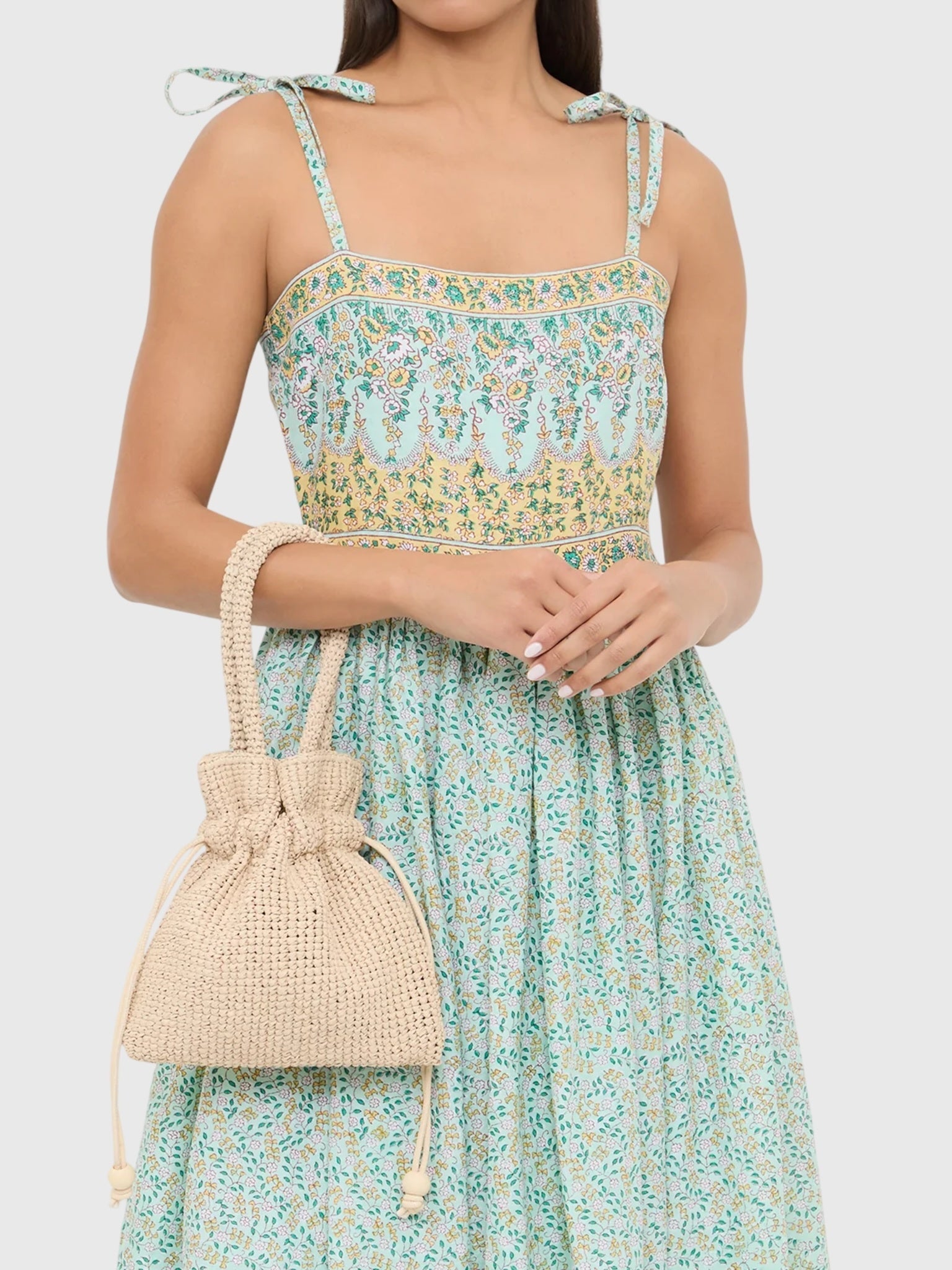 Loeffler Randall Kylie Raffia Drawstring Pouch - Saint Bernard