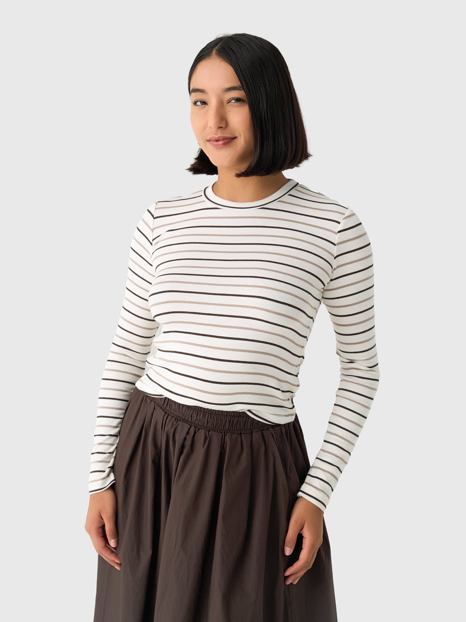 Asher Women's Libby Striped Long Sleeve Tee - Saint Bernard