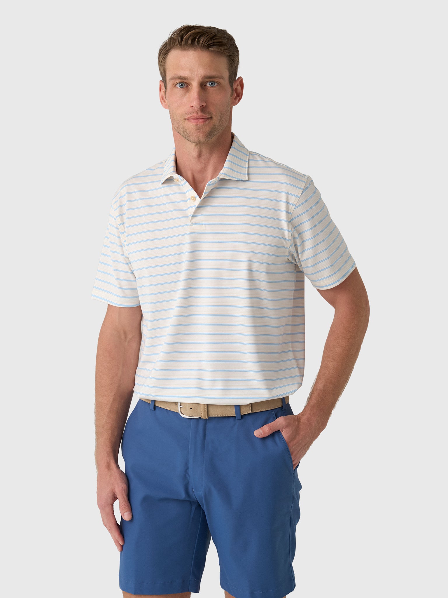 Sun Day Red Men's Refined Coastal Stripe Polo - Saint Bernard