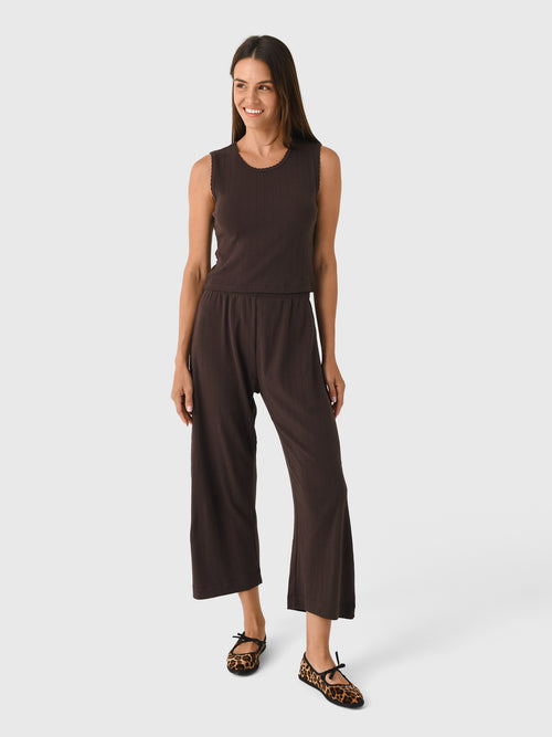 Leset Women's Pointelle Crop Wide Leg Pant