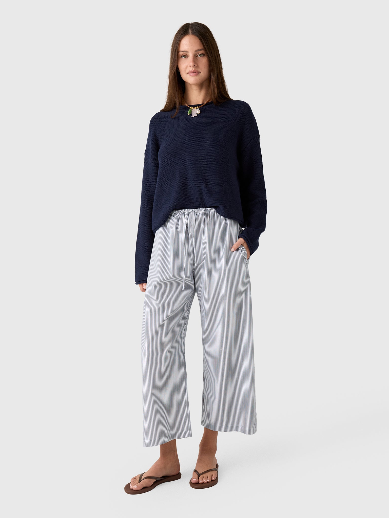 Leset Women's Yoshi Stripe Crop Drawstring Pant - Saint Bernard