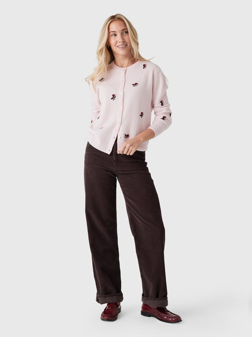 Lingua Franca Women's Horse Motif Cashmere Classic Cardigan - Saint Bernard