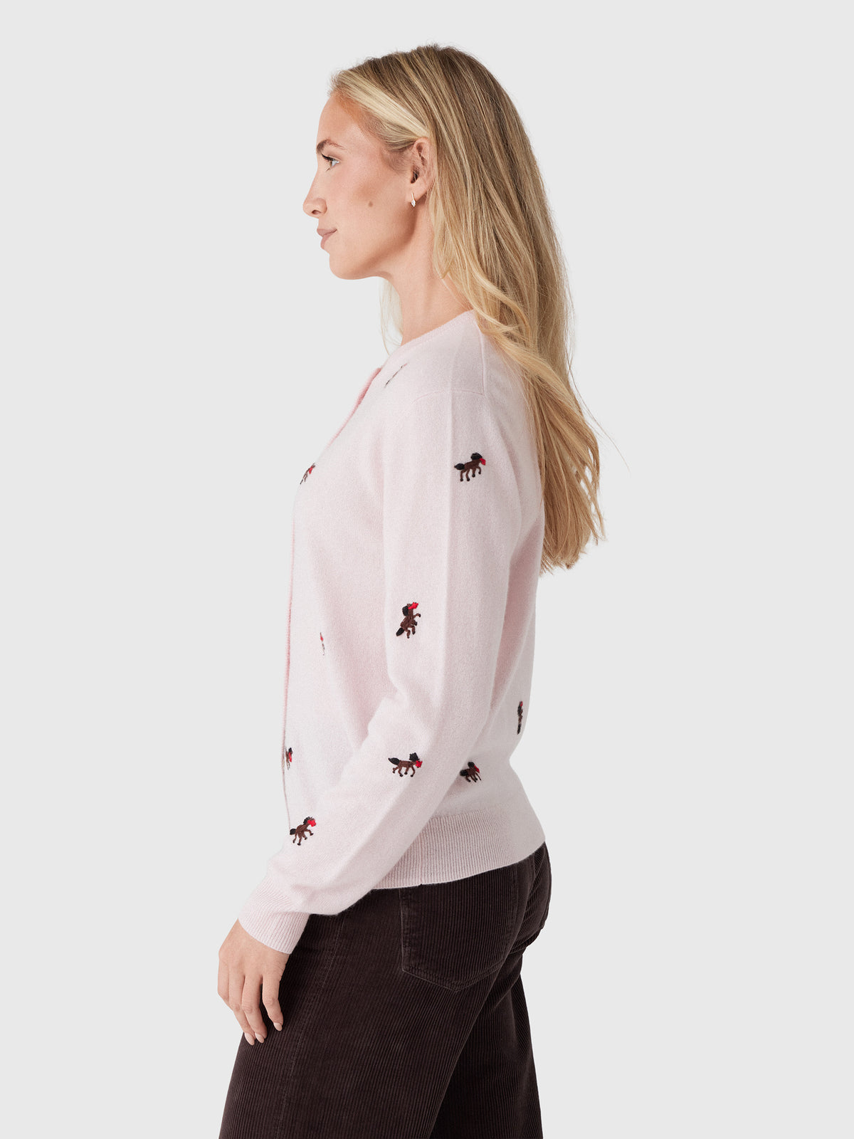 Lingua Franca Women's Horse Motif Cashmere Classic Cardigan - Saint Bernard